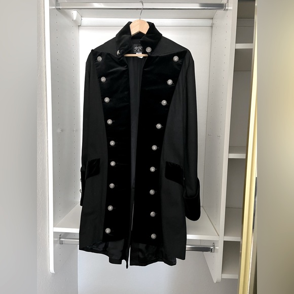 Shrine Black Goth Victorian Men’s Coat XL - Picture 2 of 6